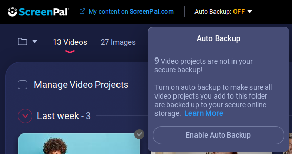 enable auto backup