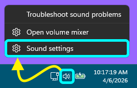 Windows sound settings menu
