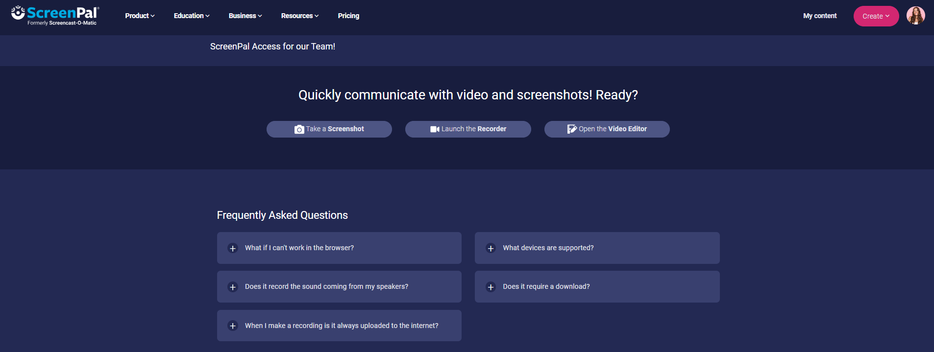 team access page example