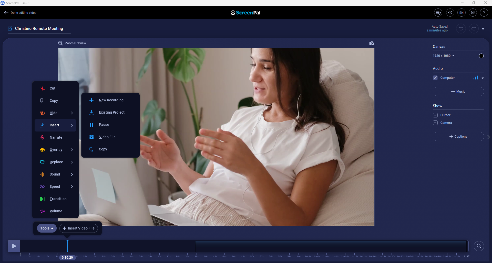 Combine two recordings or videos